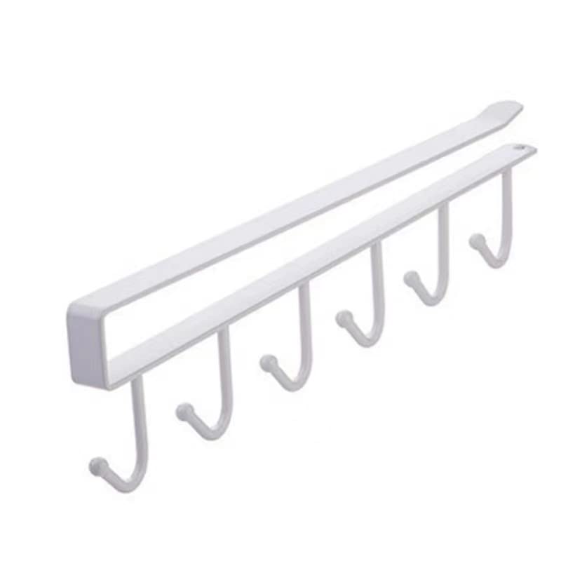 LZYDD Multi-Function Hooks Under The Cabinet 6-Hook Hanging Hook Rack Kitchen Utensil Cupboard Hanger Chest Organizer Cup Holder for Coffee Bar, Fit for 0.8 Inch Thickness Shelf or Less, Nail Free (White) - Image 2
